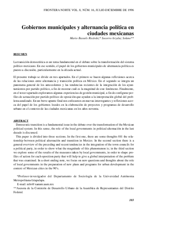(PDF) Gobiernos municipales y alternancia política en ciudades mexicanas
