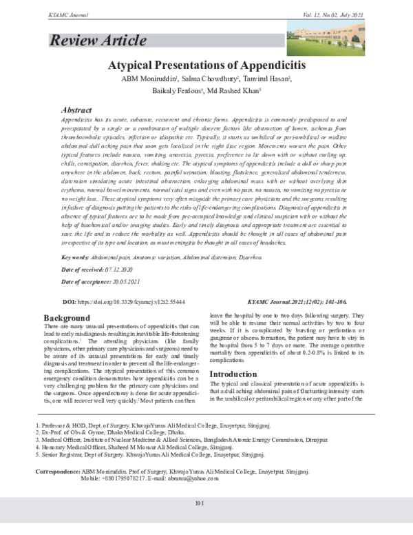 (PDF) Atypical Presentations of Appendicitis