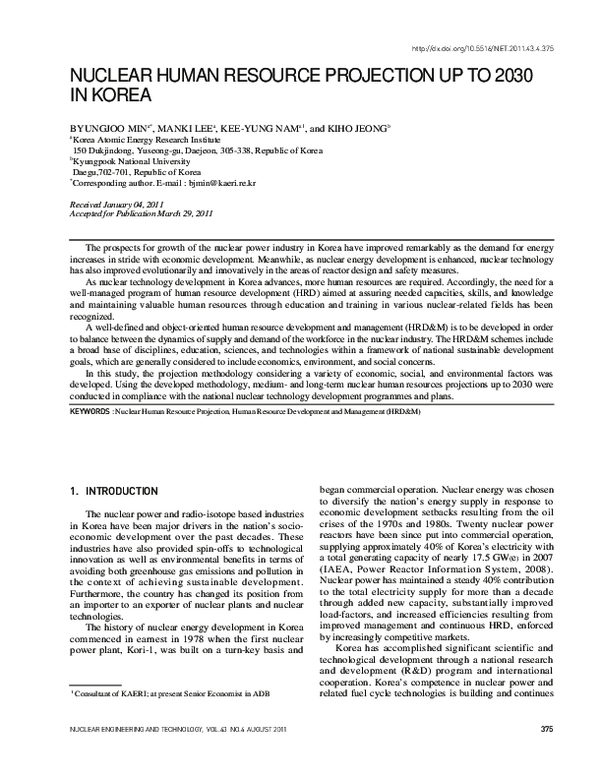(PDF) Nuclear Human Resource Projection Up to 2030 in Korea