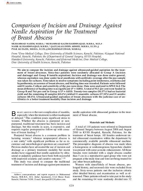 (PDF) Comparison of Incision and Drainage against Needle Aspiration for