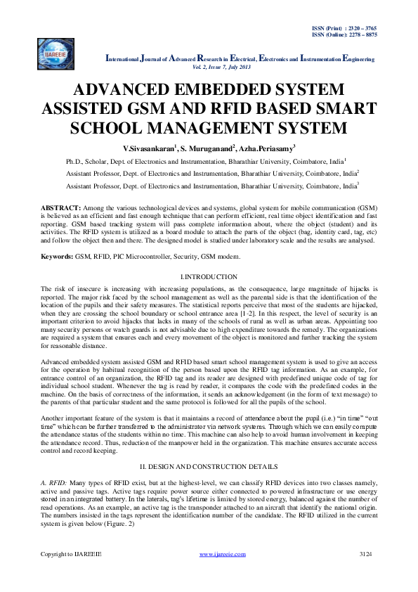 (PDF) Advanced Embedded System Assisted GSM and Rfid Based Smart School ...
