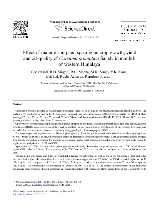 (PDF) Effect of manure and plant spacing on crop growth, yield and oil ...