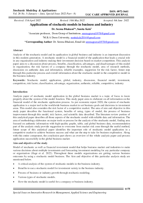 (PDF) Applications of stochastic models in business and industry