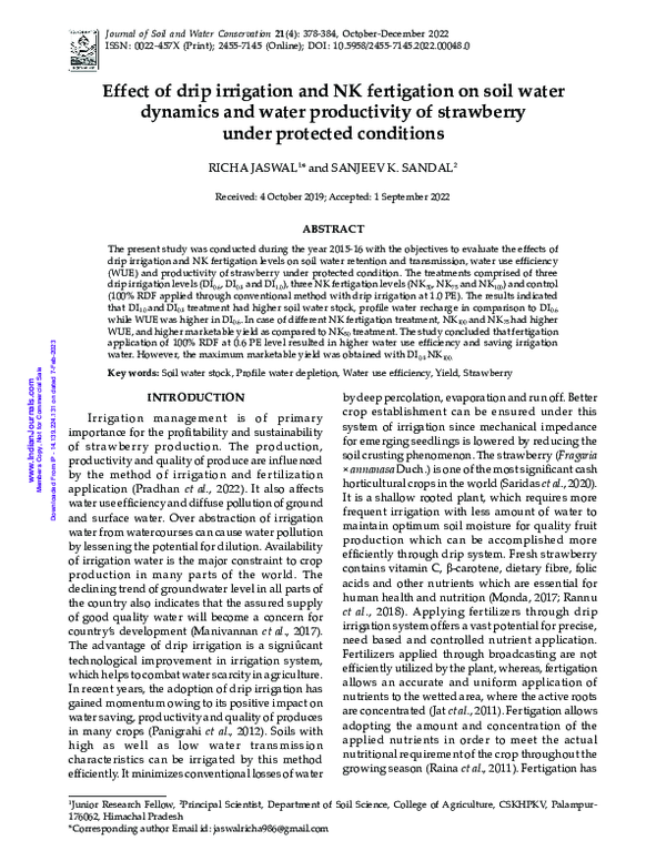 (PDF) Effect of drip irrigation and NK fertigation on soil water ...