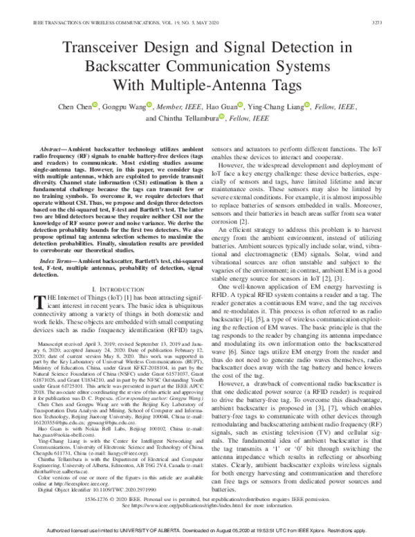 (PDF) Transceiver Design and Signal Detection in Backscatter ...