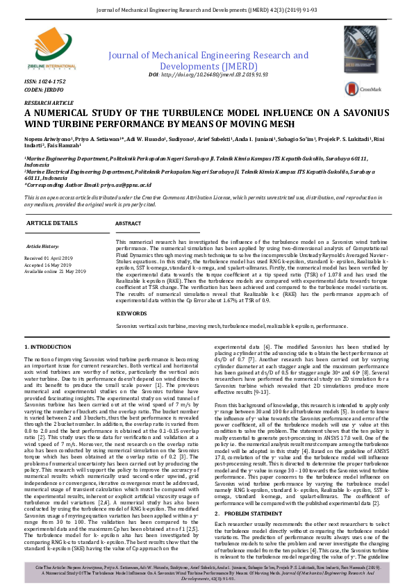 (PDF) A Numerical Study of the Turbulence Model Influence on a Savonius ...