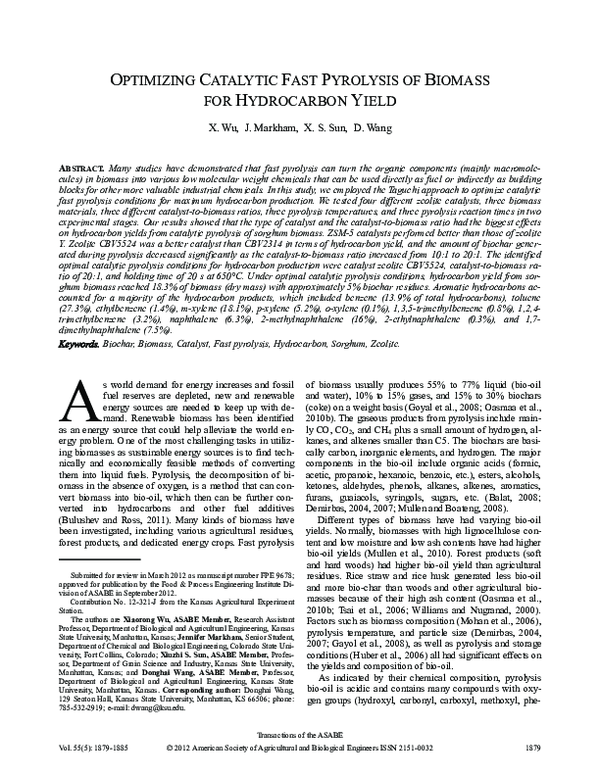 (PDF) Optimizing Catalytic Fast Pyrolysis of Biomass for Hydrocarbon Yield