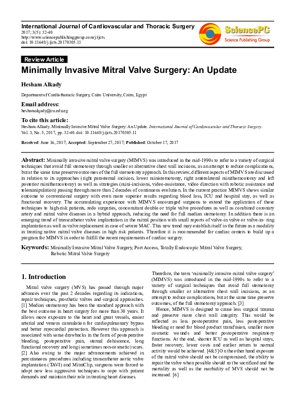 (PDF) Minimally Invasive Mitral Valve Surgery: An Update