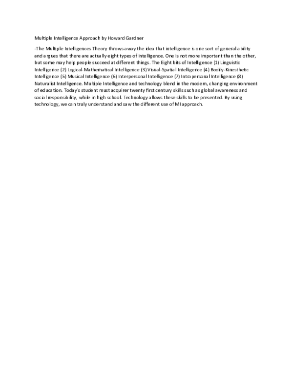 (DOC) Multiple Intelligence Approach by Howard Gardner