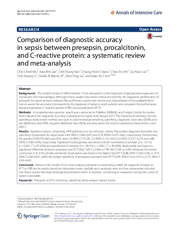 (PDF) Comparison of diagnostic accuracy in sepsis between presepsin ...