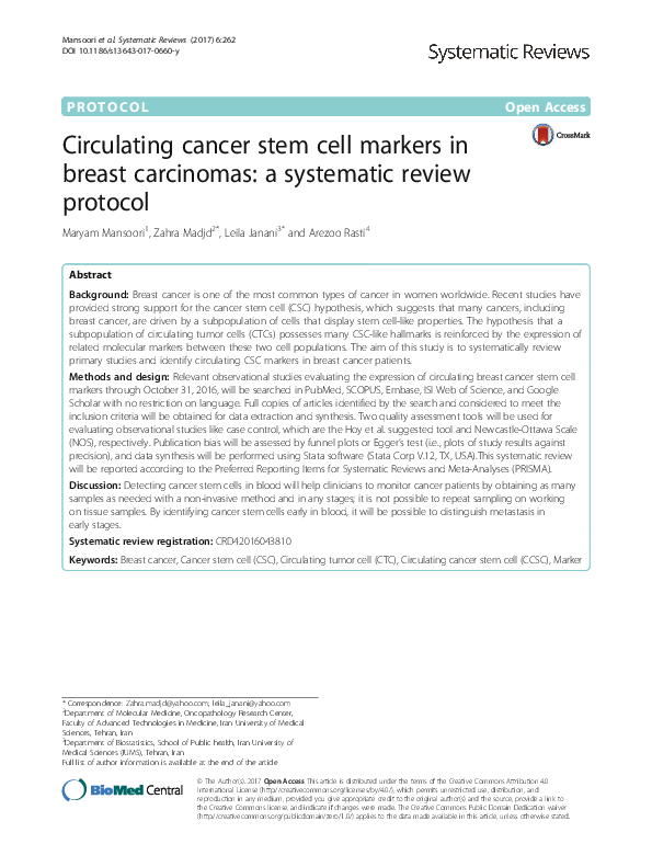 (PDF) Circulating cancer stem cell markers in breast carcinomas: a ...