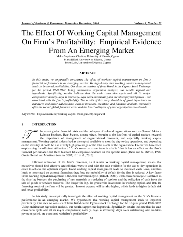 (PDF) The Effect Of Working Capital Management On Firms Profitability ...