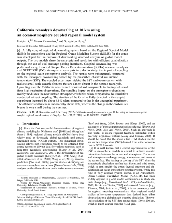 (PDF) California reanalysis downscaling at 10 km using an ocean ...