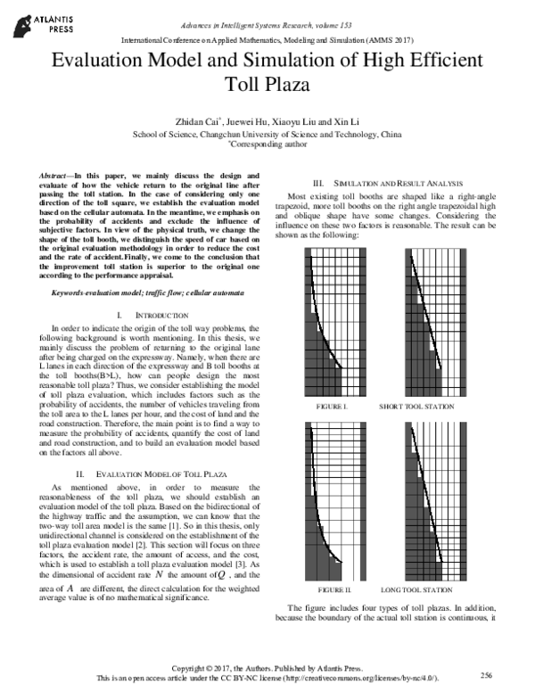 (PDF) Evaluation Model and Simulation of High Efficient Toll Plaza