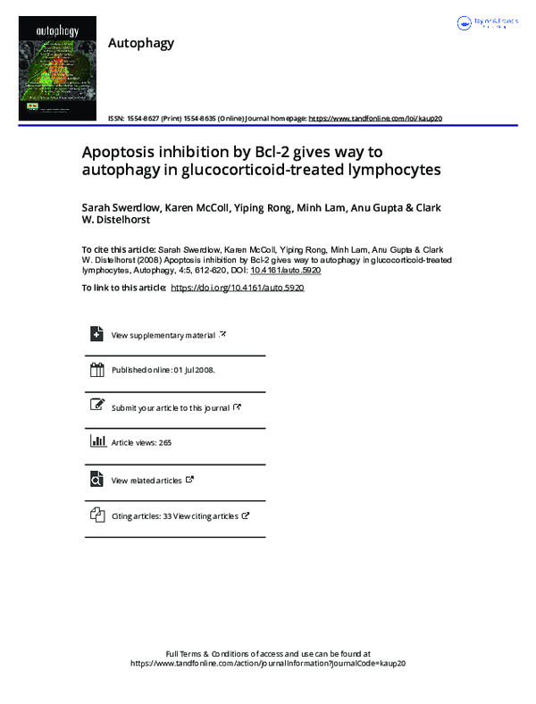 (PDF) Apoptosis inhibition by Bcl-2 gives way to autophagy in ...