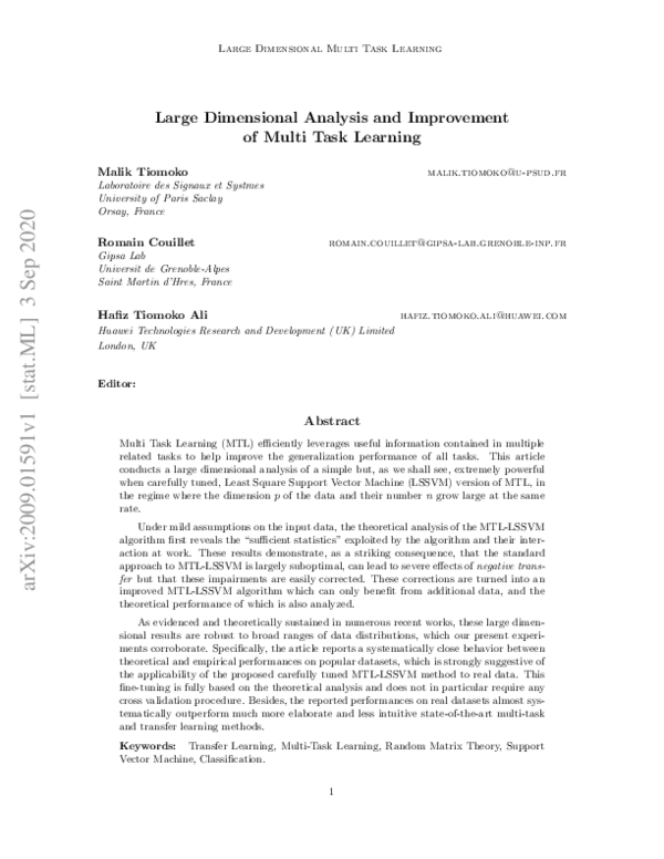 (PDF) Large Dimensional Analysis and Improvement of Multi Task Learning