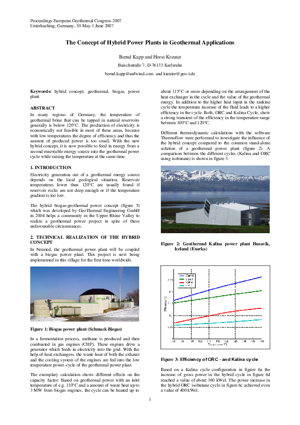 (PDF) The Concept of Hybrid Power Plants in Geothermal Applications