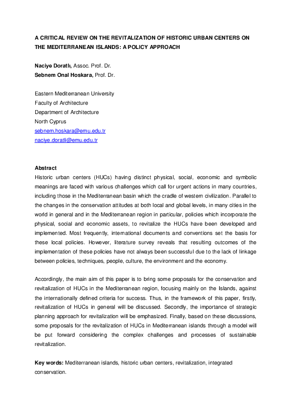 (PDF) A Critical Review on the Revitalization of Historic Urban Centers ...