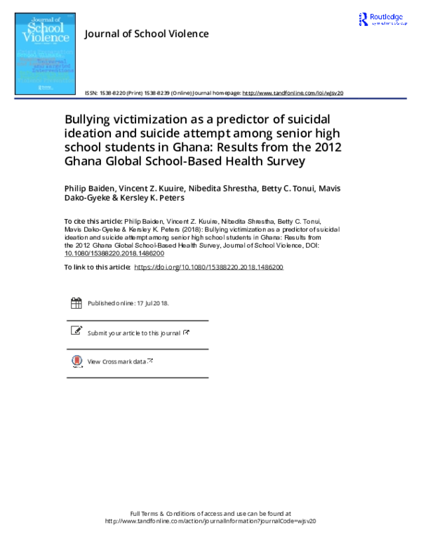 (PDF) Bullying victimization as a predictor of suicidal ideation and ...