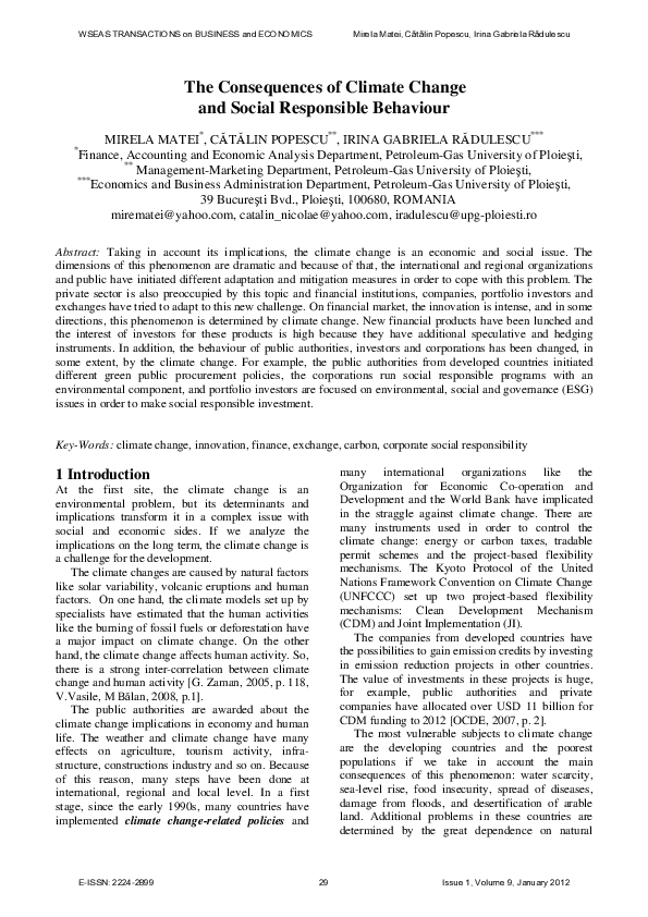 (PDF) The Consequences of Climate Change and Social Responsible Behaviour