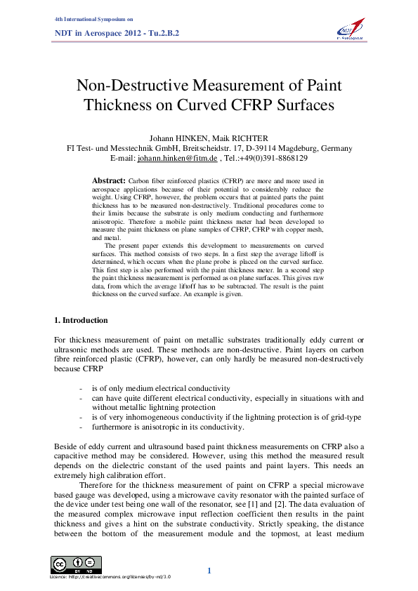 (PDF) Non-Destructive Measurement of Paint Thickness on Curved CFRP ...
