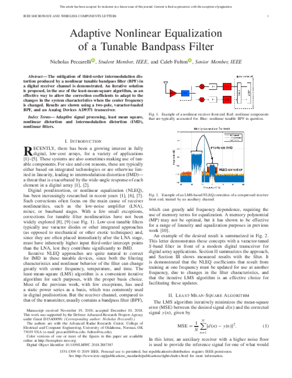 (PDF) Adaptive Nonlinear Equalization of a Tunable Bandpass Filter