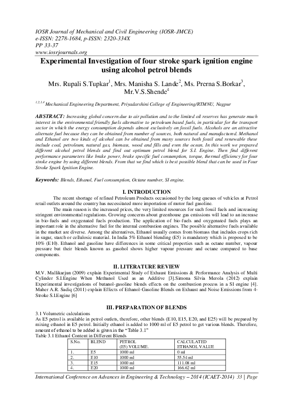 (PDF) Experimental Investigation of four stroke spark ignition engine ...