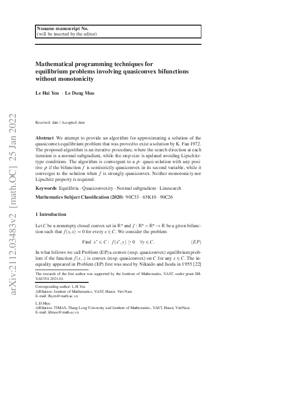 (PDF) Mathematical programming techniques for equilibrium problems ...