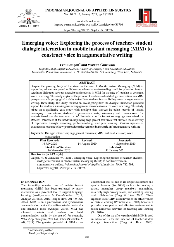 (PDF) Emerging voice: Exploring the process of teacher-students ...