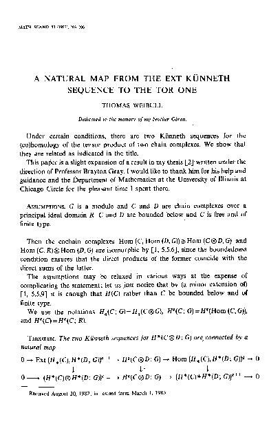 (PDF) A natural map from the ext Künneth sequence to the Tor one ...