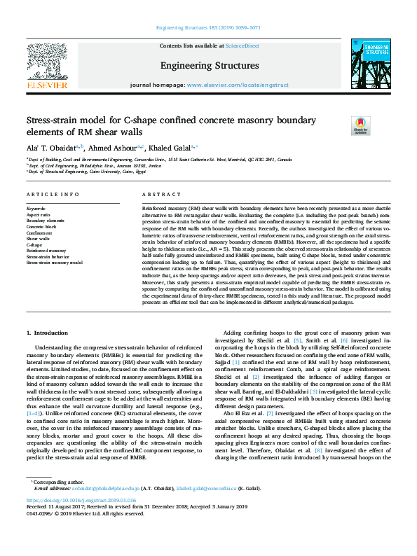(PDF) Stress-strain model for C-shape confined concrete masonry ...