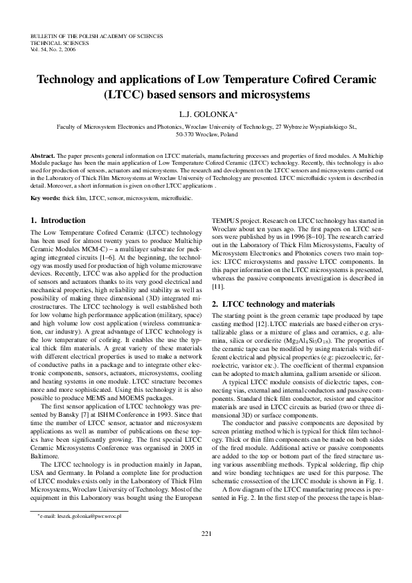 (PDF) Technology and applications of low temperature cofired ceramic ...