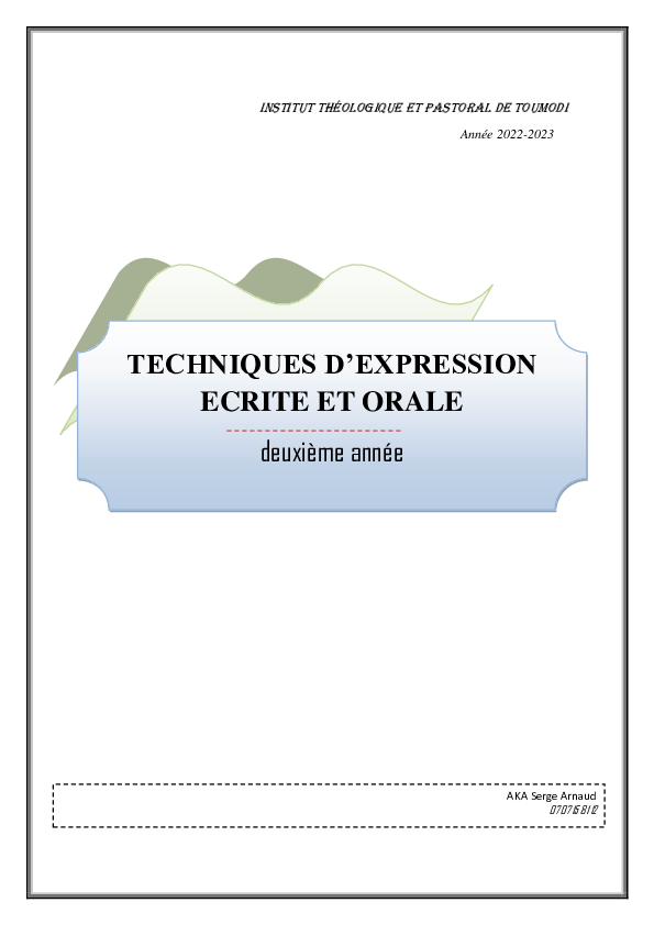 (PDF) TECHNIQUES D'EXPRESSIONS ÉCRITES ET ORALES