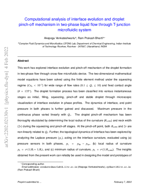 (PDF) Computational analysis of interface evolution and droplet pinch ...