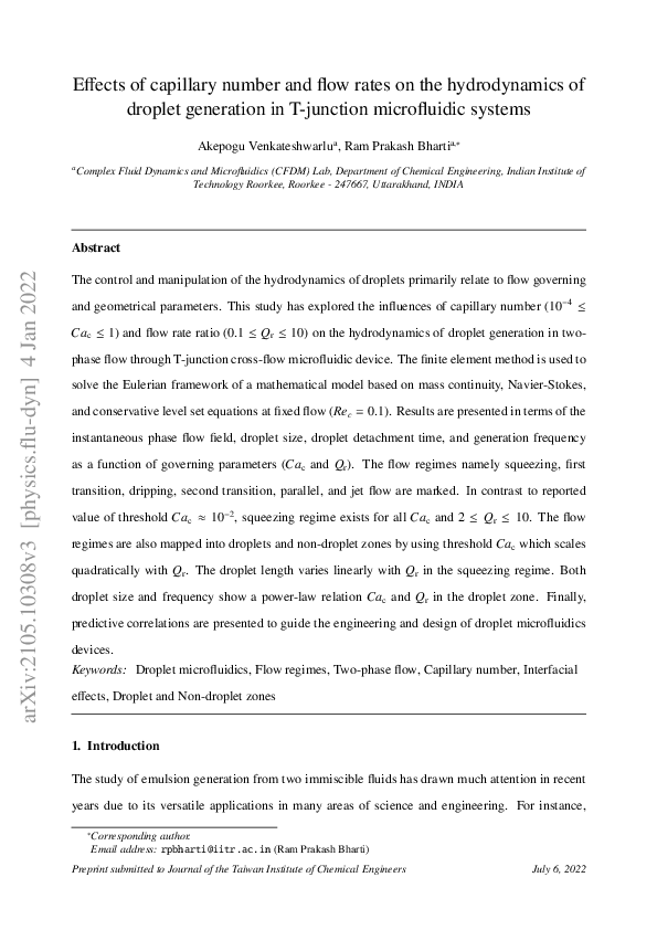 (PDF) Effects of capillary number and flow rates on the hydrodynamics ...