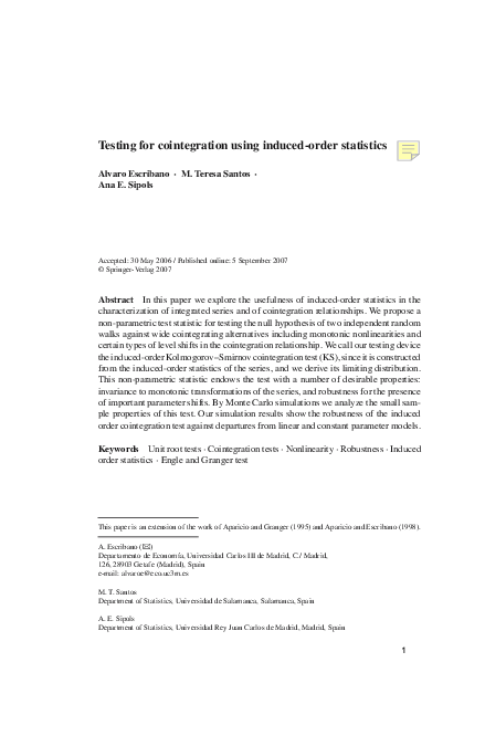 (PDF) Testing for cointegration using induced-order statistics