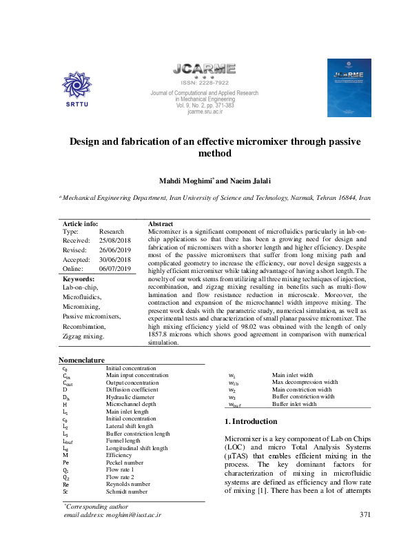 (PDF) Design and fabrication of an effective micromixer through passive ...