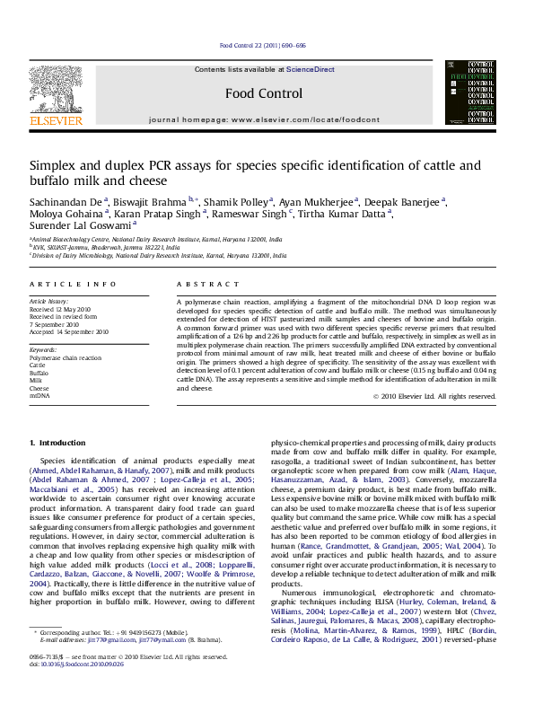(PDF) Simplex and duplex PCR assays for species specific identification ...