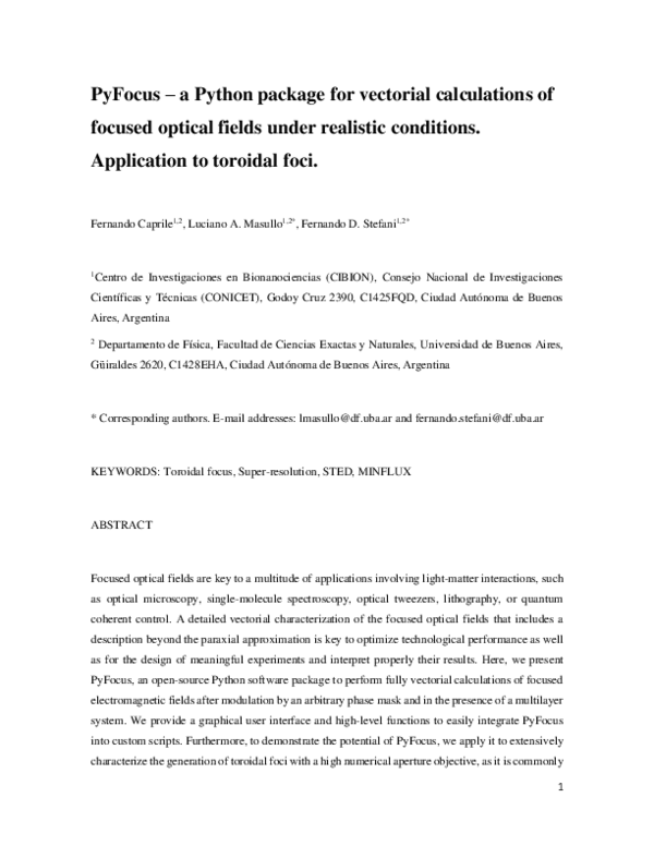 (PDF) PyFocus – A Python package for vectorial calculations of focused ...