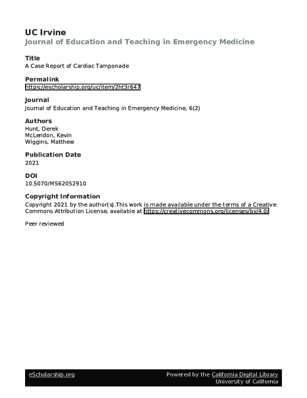 (PDF) A Case Report of Cardiac Tamponade
