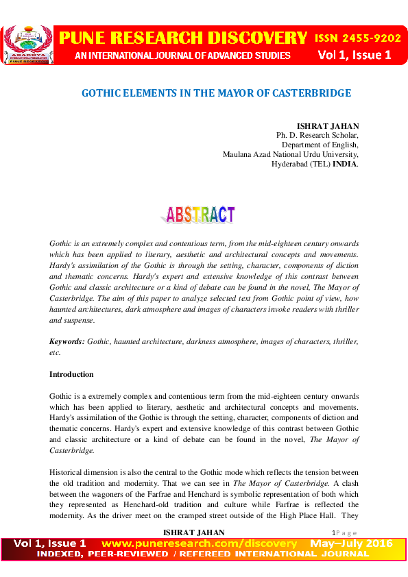 (PDF) Gothic Elements in the Mayor of Casterbridge Dr. Ishrat Jahan