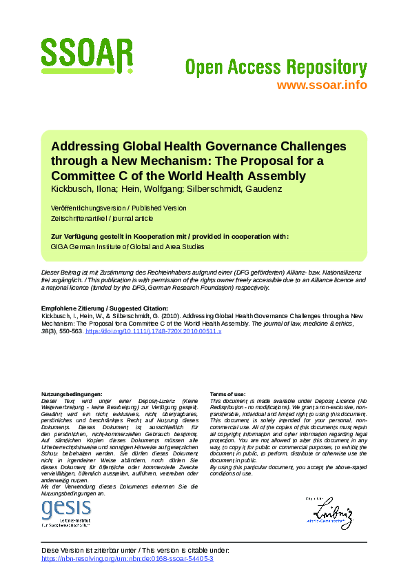 (PDF) Addressing Global Health Governance Challenges through a New ...