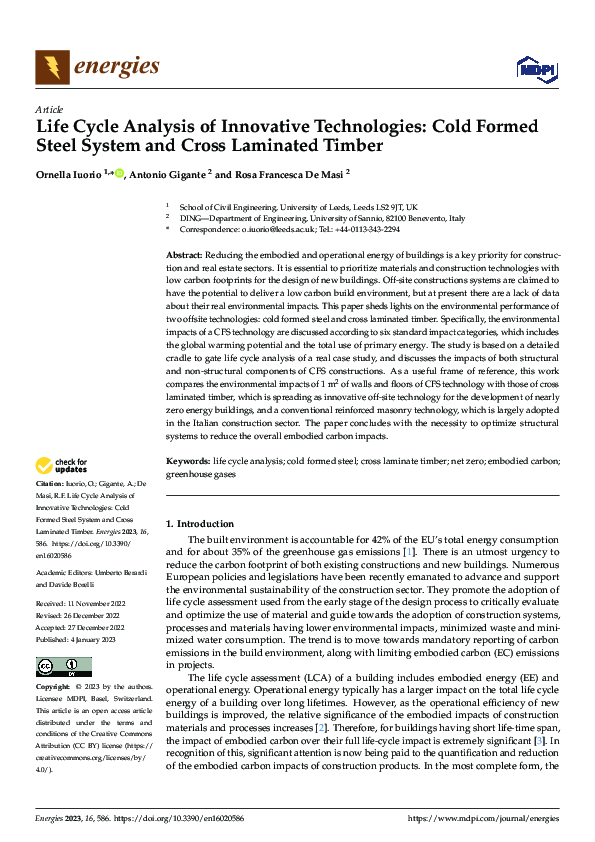(PDF) Life Cycle Analysis of Innovative Technologies: Cold Formed Steel ...