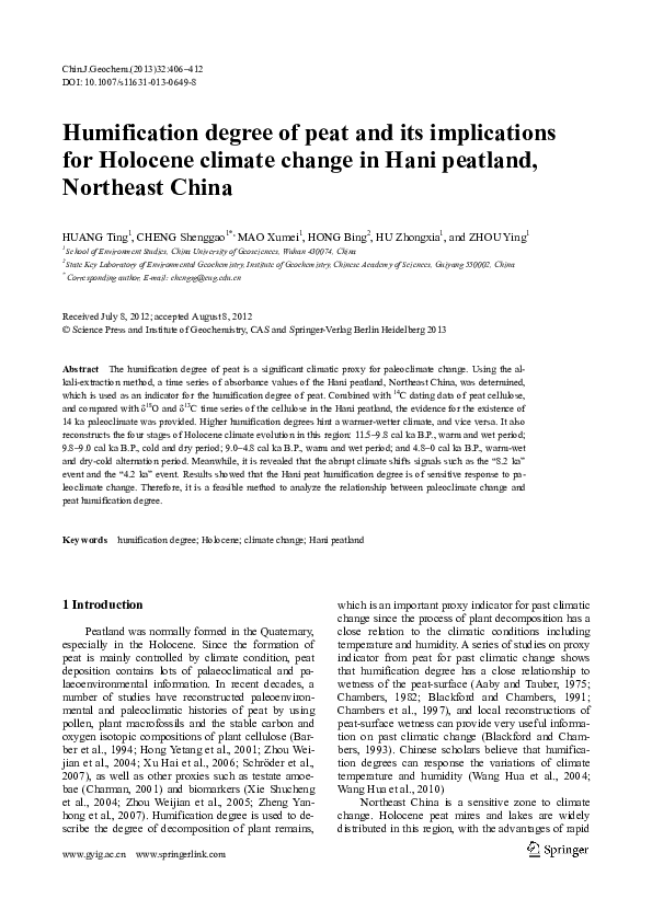 (PDF) Humification degree of peat and its implications for Holocene ...