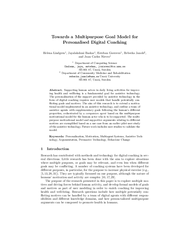 (PDF) A Multipurpose Goal Model for Personalised Digital Coaching