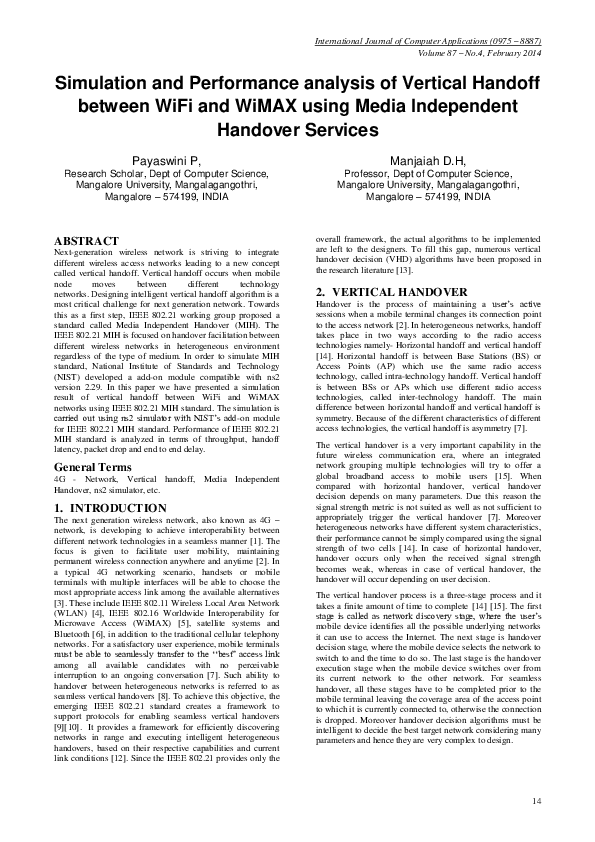 (PDF) Simulation and Performance analysis of Vertical Handoff between ...
