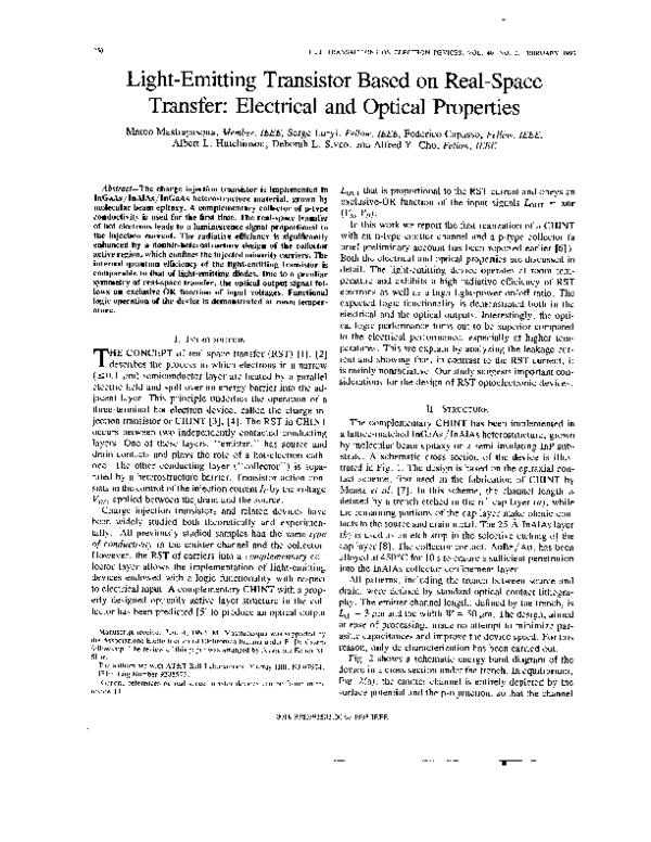 (PDF) Light-emitting transistor based on real-space transfer ...