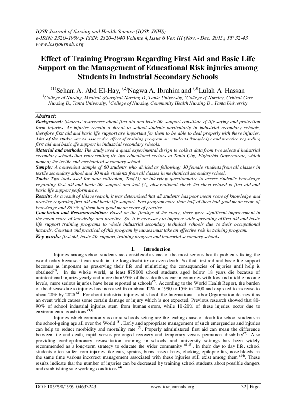 (PDF) Effect of Training Program Regarding First Aid and Basic Life ...