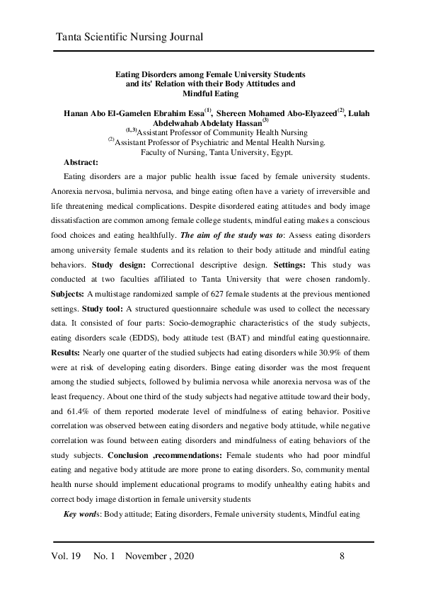 (PDF) Eating Disorders among Female University Students and its ...