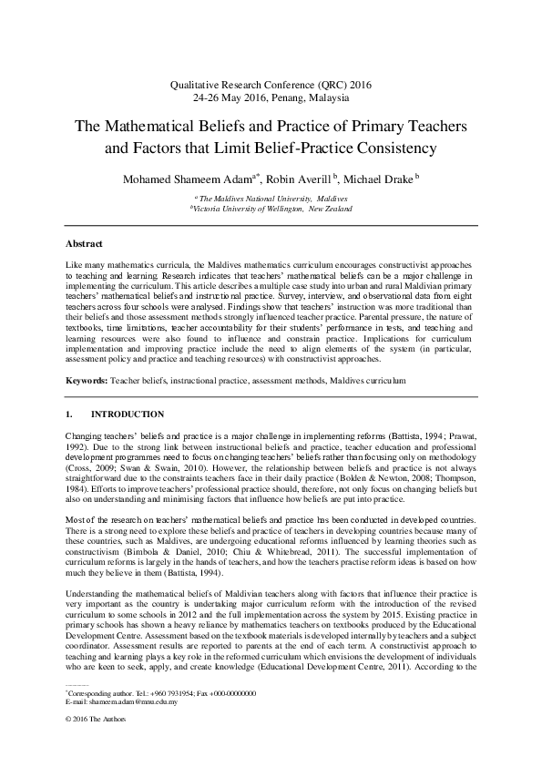 (PDF) The Mathematical Beliefs and Practice of Primary Teachers and ...